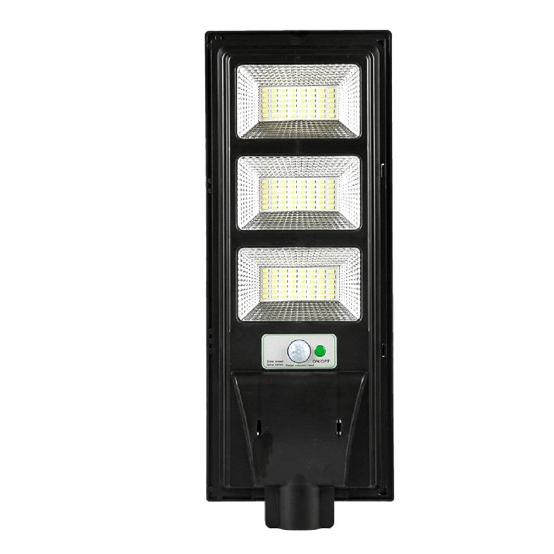 Lampa Solara Stradala LED 150W, Senzor de Miscare si Telecomanda, Panou Solar Inclus, Autonomie 12 Ore, Protectie IP65, 144 LED-uri, ABS, 6500K, Negru
