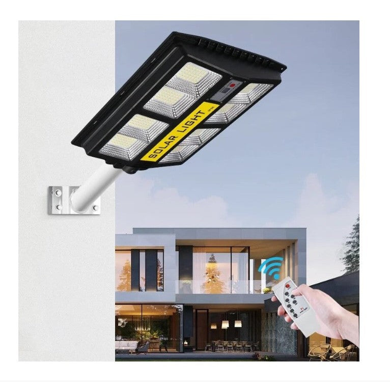 Lampa Solara Stradala 500W, Senzor de Miscare si Telecomanda, Protectie IP65, 720 LED-uri, Acumulator 15AH, ABS, Autonomie 12 Ore, 44.5x34.7 cm, Negru