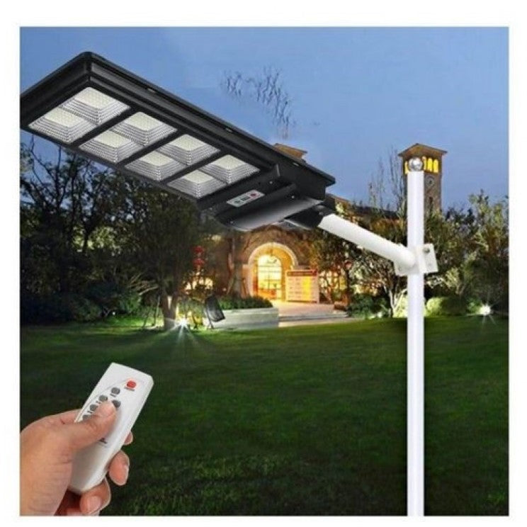 Lampa Solara Stradala 300W, Senzor de Miscare si Lumina, 225 LED-uri, Rezistenta la Apa IP65, Telecomanda si Suport, Acumulator 15Ah, 6500K, 69.5x24.3 cm, Negru