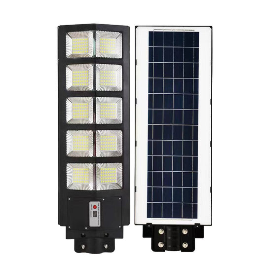 Lampa Solara Stradala 300W, Senzor de Miscare si Lumina, 225 LED-uri, Rezistenta la Apa IP65, Telecomanda si Suport, Acumulator 15Ah, 6500K, 69.5x24.3 cm, Negru