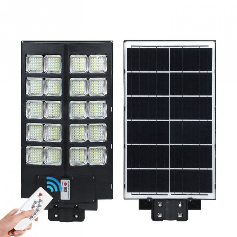 Lampa Solara Stradala LED 500W, Senzor de Miscare si Telecomanda, Carcasa ABS, Rezistenta IP65, 800 LED-uri, Autonomie 12 Ore, Lumina Rece 6500K, 67.6x34.8x7.2 cm, Negru