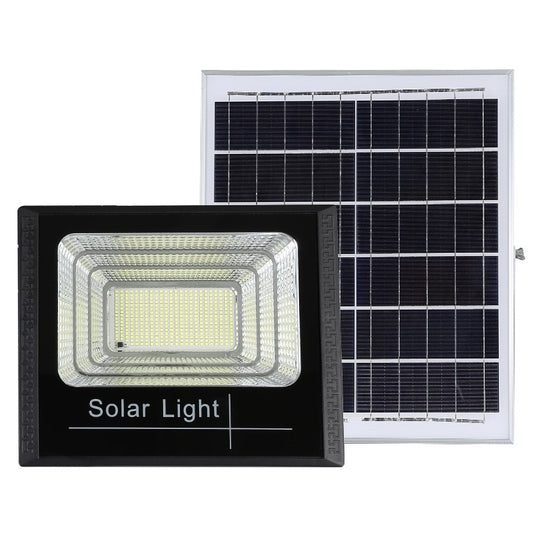 Proiector LED SMD 300W cu Incarcare Solara, Senzor Lumina si Telecomanda, Panou Solar IP65, Acumulator 18Ah, 400 LED-uri, Lumina Rece 6500K, ABS, 32x26x9 cm, Negru