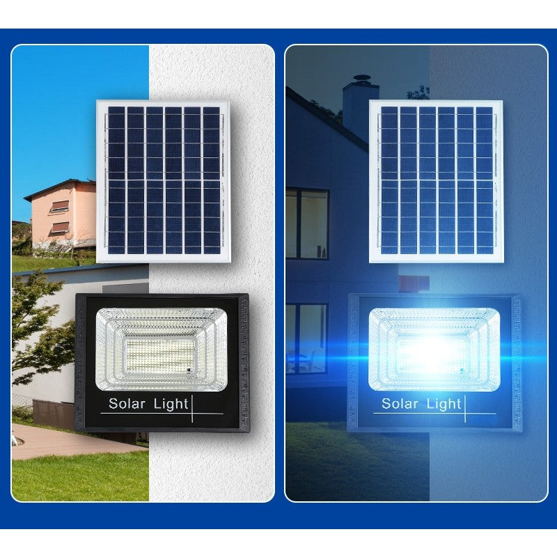 Proiector LED 30W cu Incarcare Solara, Senzor de Lumina si Telecomanda, Panou Solar Exterior, Protectie IP65, 100 LED-uri SMD, Material ABS, 1.2AH, Negru, 11.8x21 cm