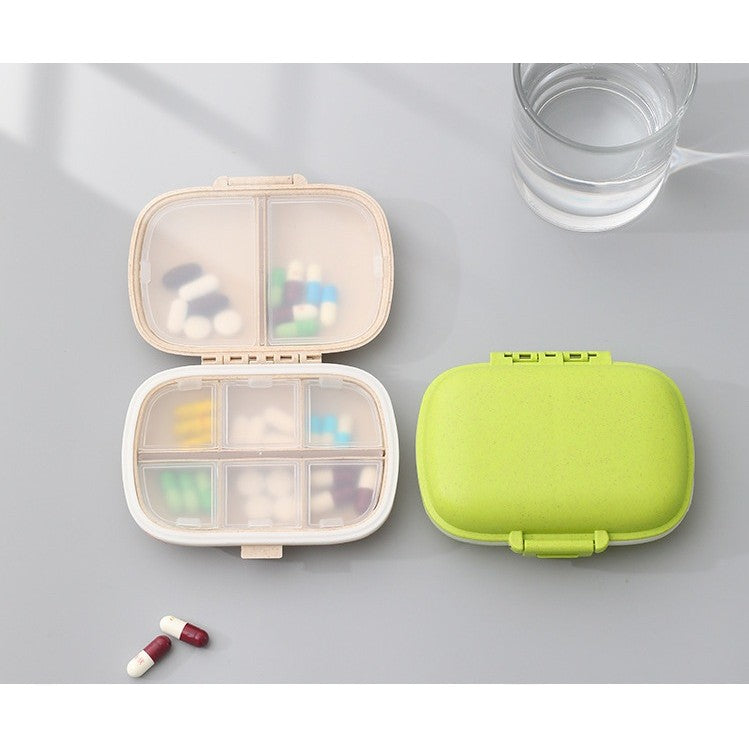 Organizator Medicamente si Vitamine, Cutie Pastile Portabila cu 8 Compartimente, Inchidere Etansa cu Silicon, Plastic Fara BPA, 11 x 7 cm, Verde