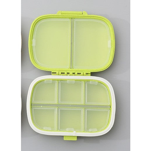 Organizator Medicamente si Vitamine, Cutie Pastile Portabila cu 8 Compartimente, Inchidere Etansa cu Silicon, Plastic Fara BPA, 11 x 7 cm, Verde
