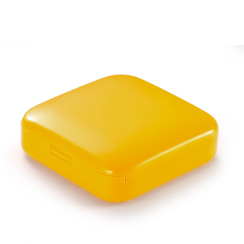 Organizator Medicamente Portabil, Cutie Pastile cu 2 Compartimente, Deschidere Glisanta cu o Mana, Inchidere Etansa, Plastic fara BPA, Galben, 6.3 x 6.3 cm, Set 2 Bucati