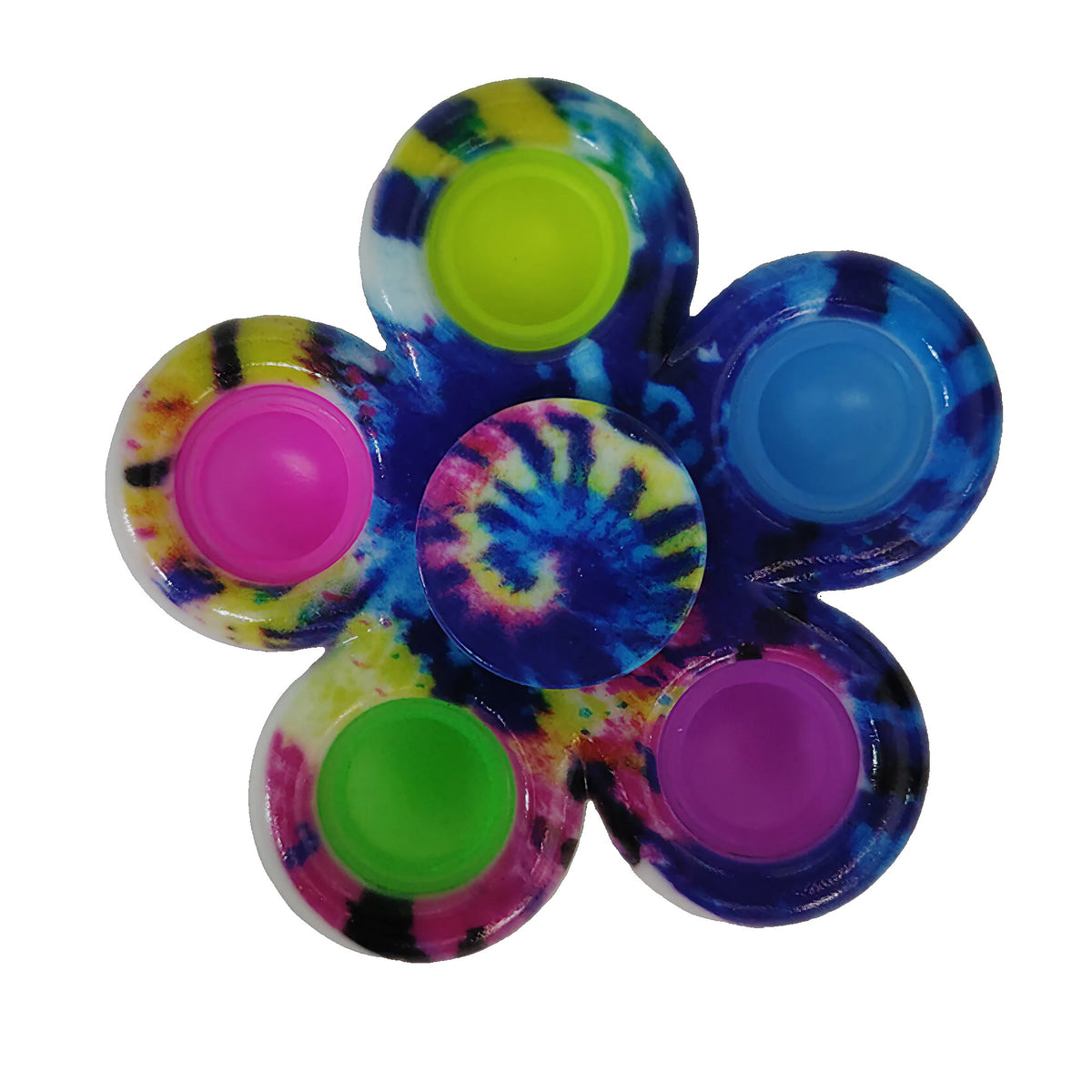 Jucarie Antistres Simple Dimple, Spinner Senzorial cu 5 Buline, Plastic ABS si Silicon, Multicolor Rainbow