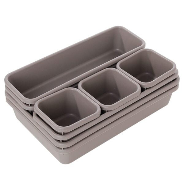 Set 8 Organizatoare Pentru Sertar, Cutii Depozitare Cosmetice si Accesorii Birou, Material Plastic Durabil, Gri, 3 Dimensiuni Mixte