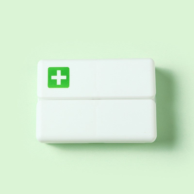 Organizator Medicamente Portabil, Cutie Depozitare Pastile Pliabila cu 7 Compartimente Sigilate, Plastic Fara BPA, Inchidere Ermetica, 10.2 x 7.2 x 2.5 cm, Alb/Verde