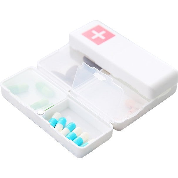 Organizator Medicamente si Cutie Pastile Portabila, 7 Compartimente cu Inchidere Ermetica, Plastic Fara BPA, Pliabila pentru Calatorii, Alb/Rosu