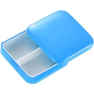 Organizator Medicamente si Vitamine, Cutie Depozitare Portabila cu 2 Compartimente, Inchidere Etansa si Glisanta, Plastic fara BPA, 6.3 x 6.3 cm, Albastru, Set 2 Bucati
