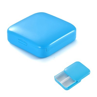 Organizator Medicamente si Vitamine, Cutie Depozitare Portabila cu 2 Compartimente, Inchidere Etansa si Glisanta, Plastic fara BPA, 6.3 x 6.3 cm, Albastru, Set 2 Bucati