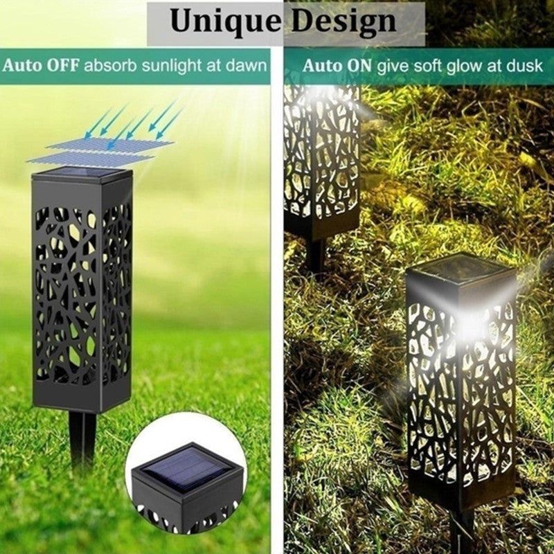 Lampa Solara LED pentru Gradina, Tip Felinar cu Protectie IP65, Lumina Alb Cald, Acumulator 600mAh, PVC Negru, Inaltime 30.2 cm, Set 6 Bucati