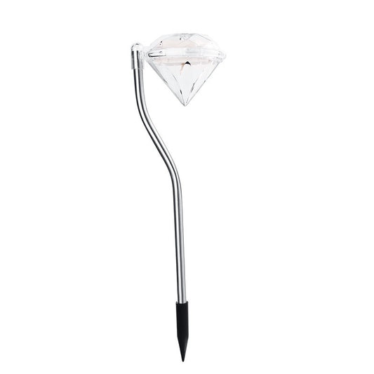 Lampa Solara LED pentru Gradina, Set 4 Bucati, Model Diamant, Senzor Crepuscular, Iluminat Decorativ Exterior, ABS si Inox, 30 x 9 cm, Lumina Multicolor, Argintiu
