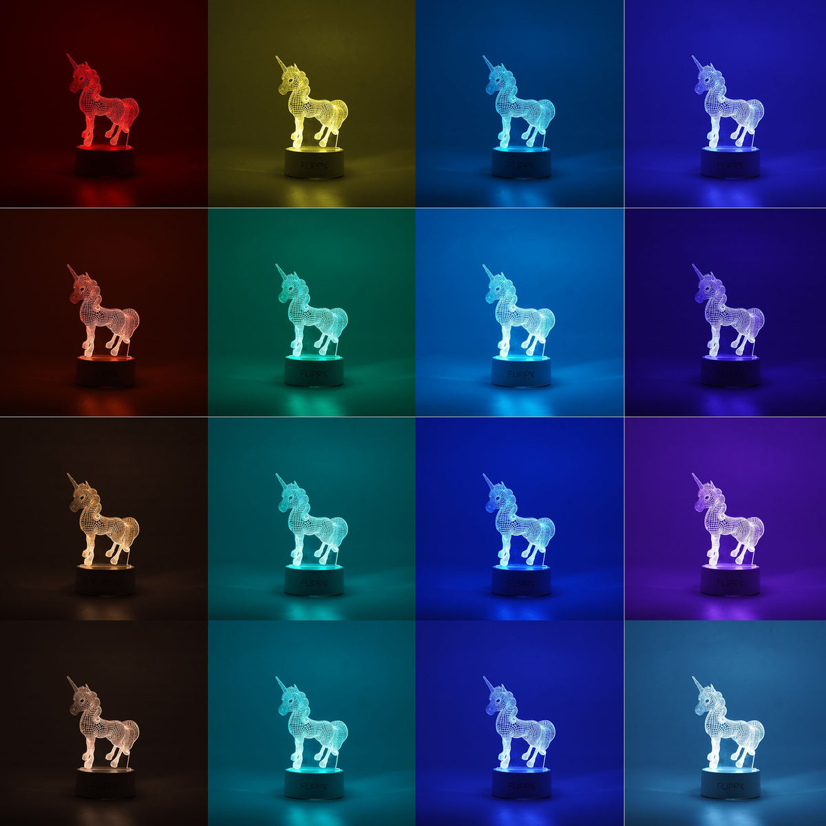 Lampa LED Decorativa 3D Unicorn, Veioza de Veghe cu Iluzie Optica, 7 Culori, Control Tactil si Telecomanda, Placa Acril, Alimentare USB sau 3 Baterii AA, Inaltime 20 cm, Alb