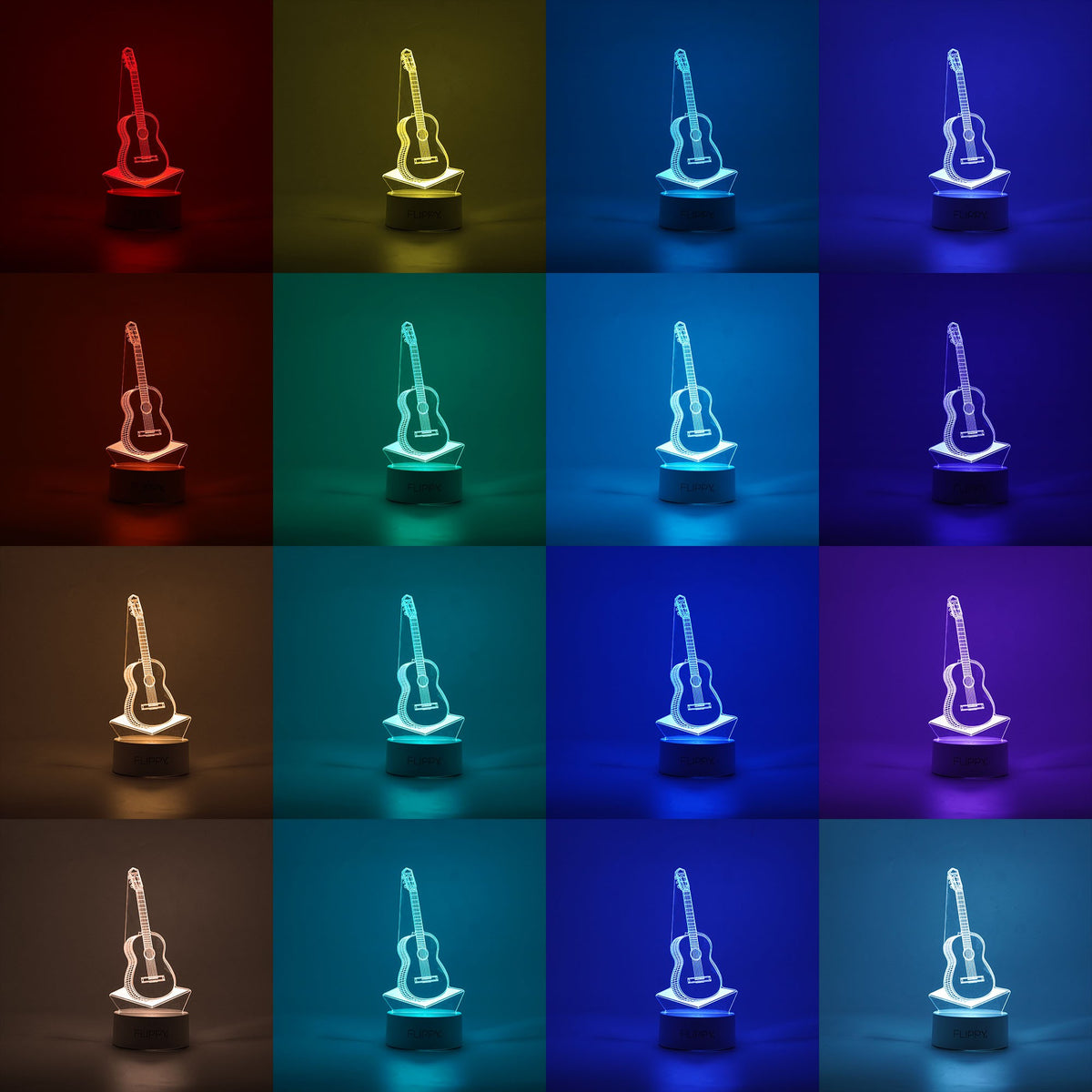 Lampa LED Decorativa 3D, Model Chitara, Efect Vizual Tridimensional, Control prin Telecomanda, Alimentare USB sau Baterii, Material Acril, Lumina Multicolora RGB, Alb
