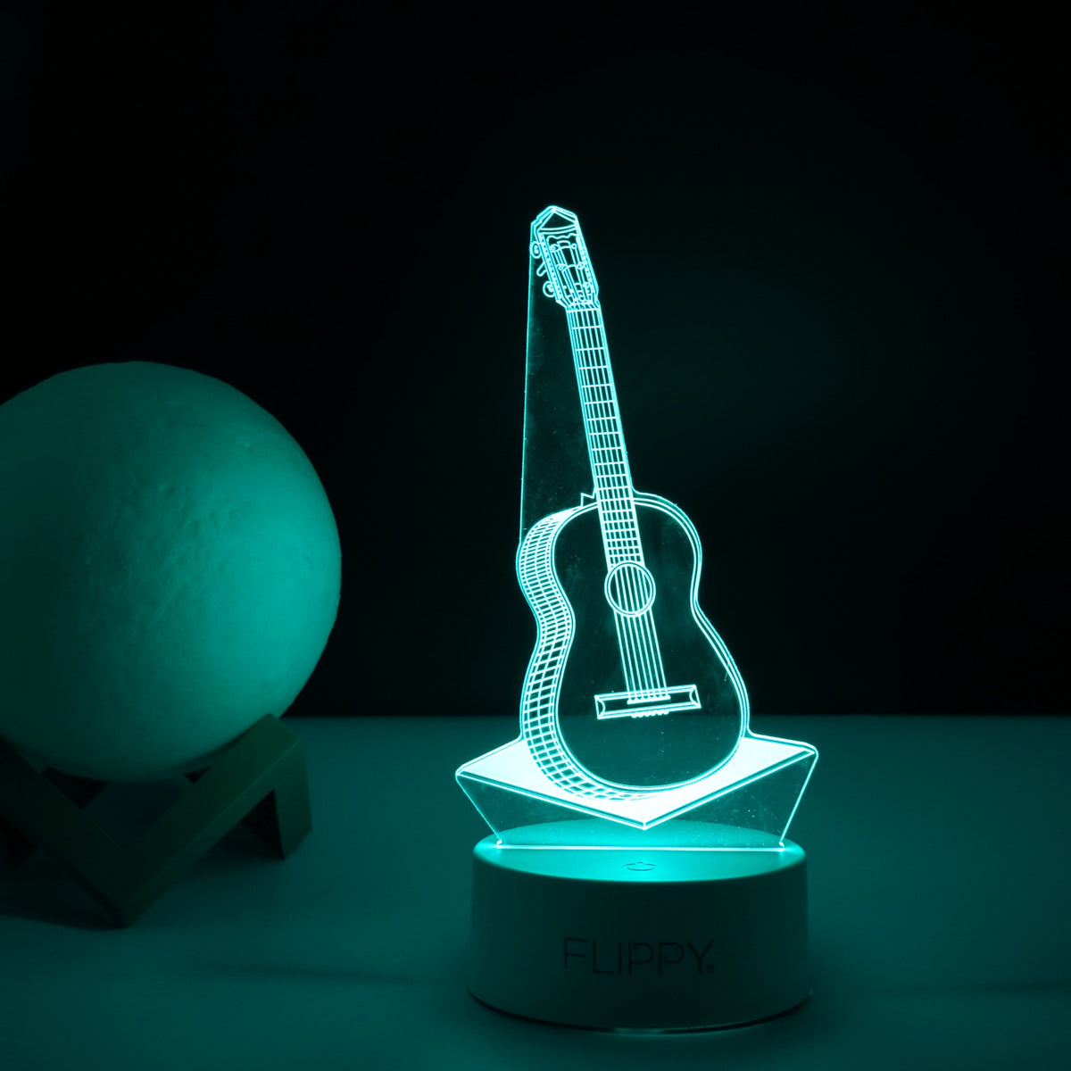Lampa LED Decorativa 3D, Model Chitara, Efect Vizual Tridimensional, Control prin Telecomanda, Alimentare USB sau Baterii, Material Acril, Lumina Multicolora RGB, Alb