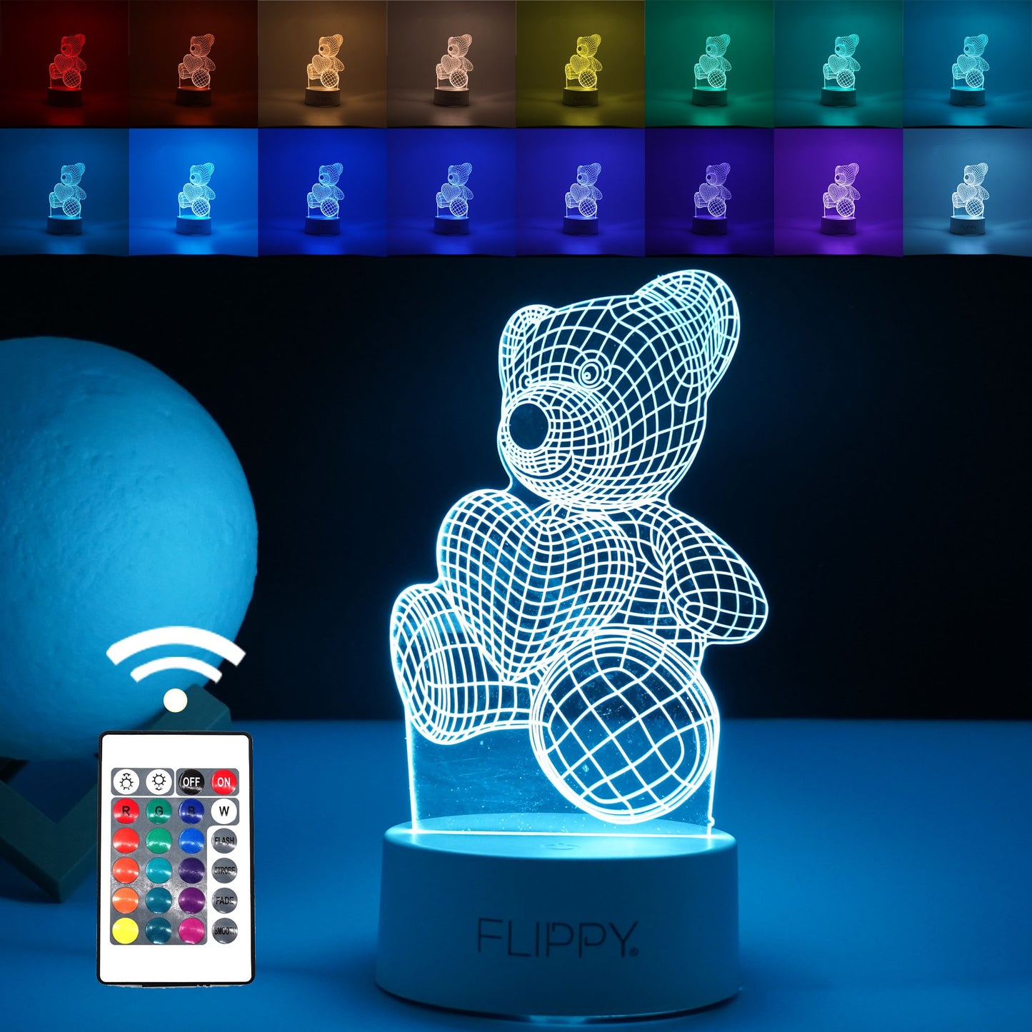 Lampă LED Decorativă 3D, Model Ursuțel, Iluminare Multicolură RGB, Material Acril, Alb