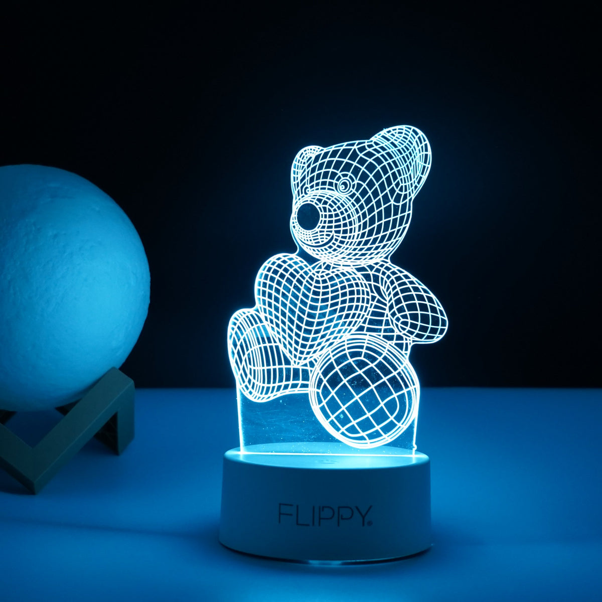 Lampă LED Decorativă 3D, Model Ursuțel, Iluminare Multicolură RGB, Material Acril, Alb
