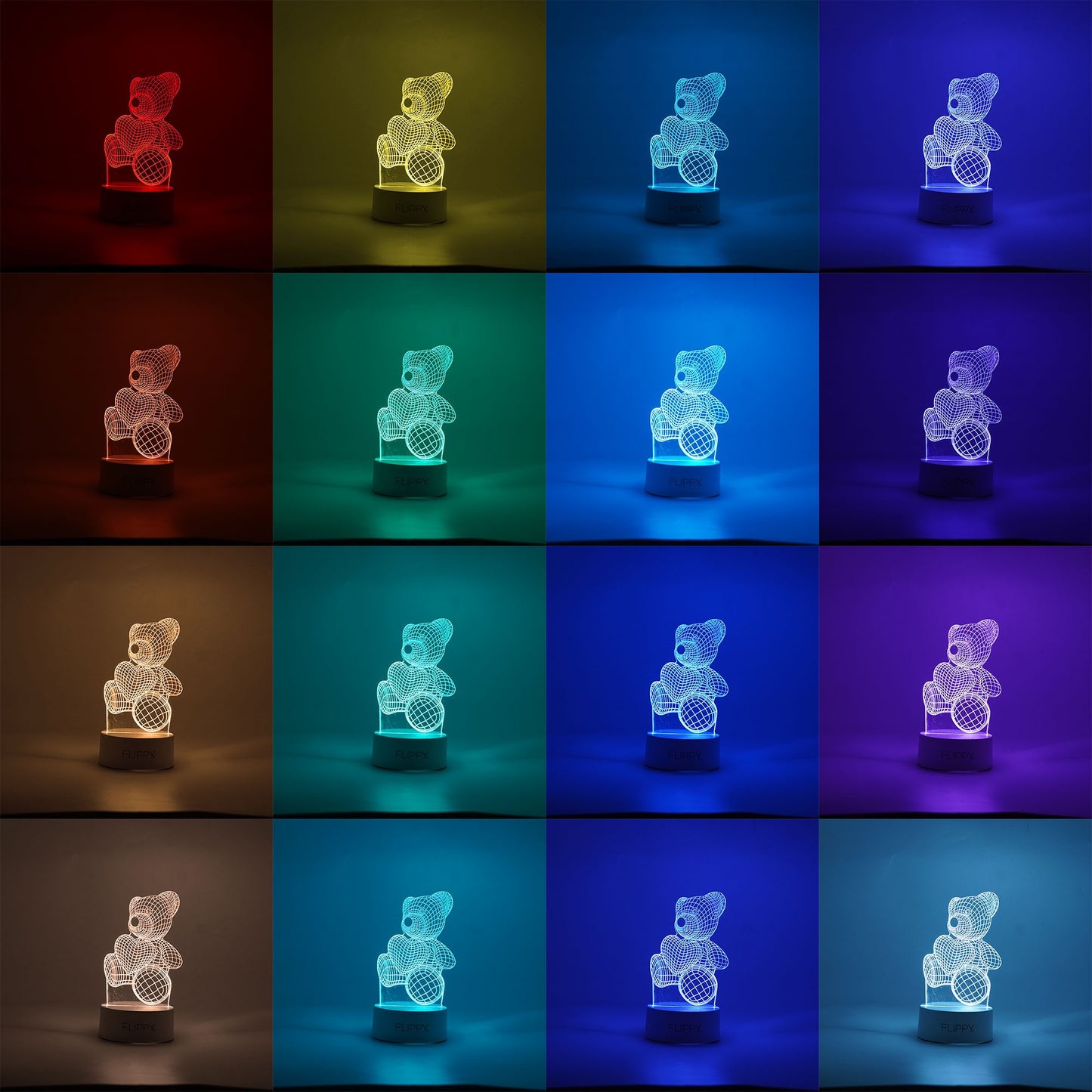 Lampă LED Decorativă 3D, Model Ursuțel, Iluminare Multicolură RGB, Material Acril, Alb