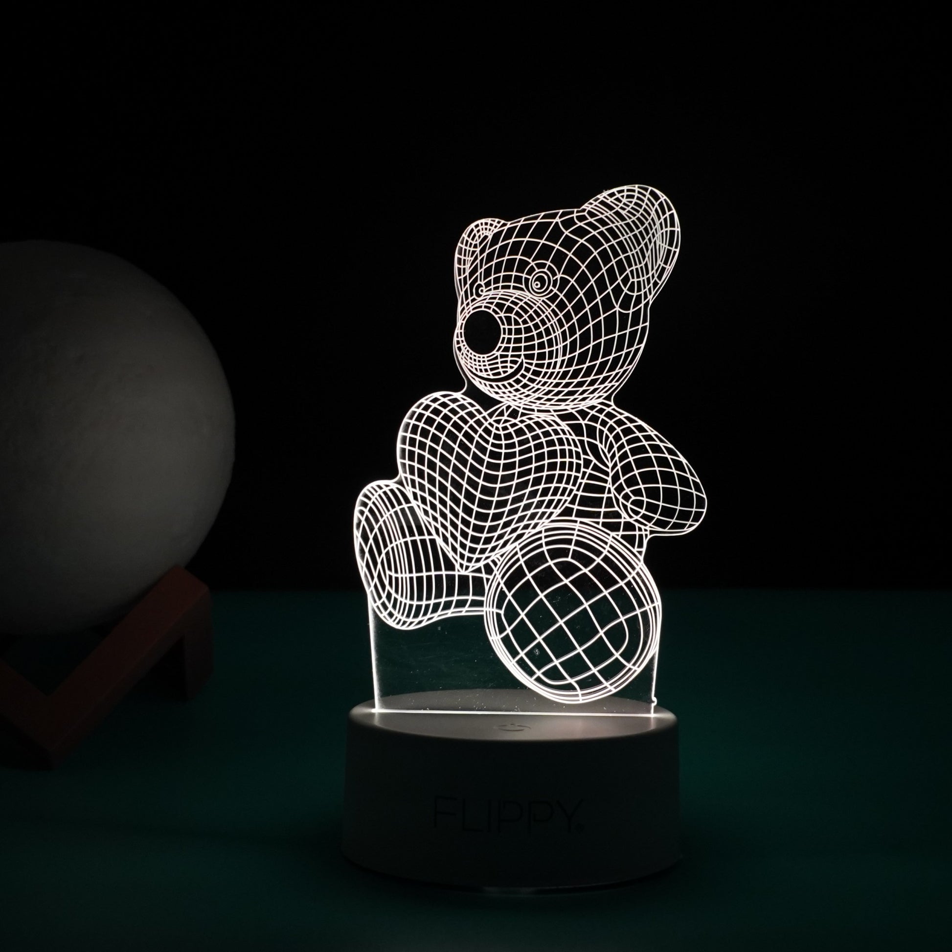 Lampă LED Decorativă 3D, Model Ursuțel, Iluminare Multicolură RGB, Material Acril, Alb