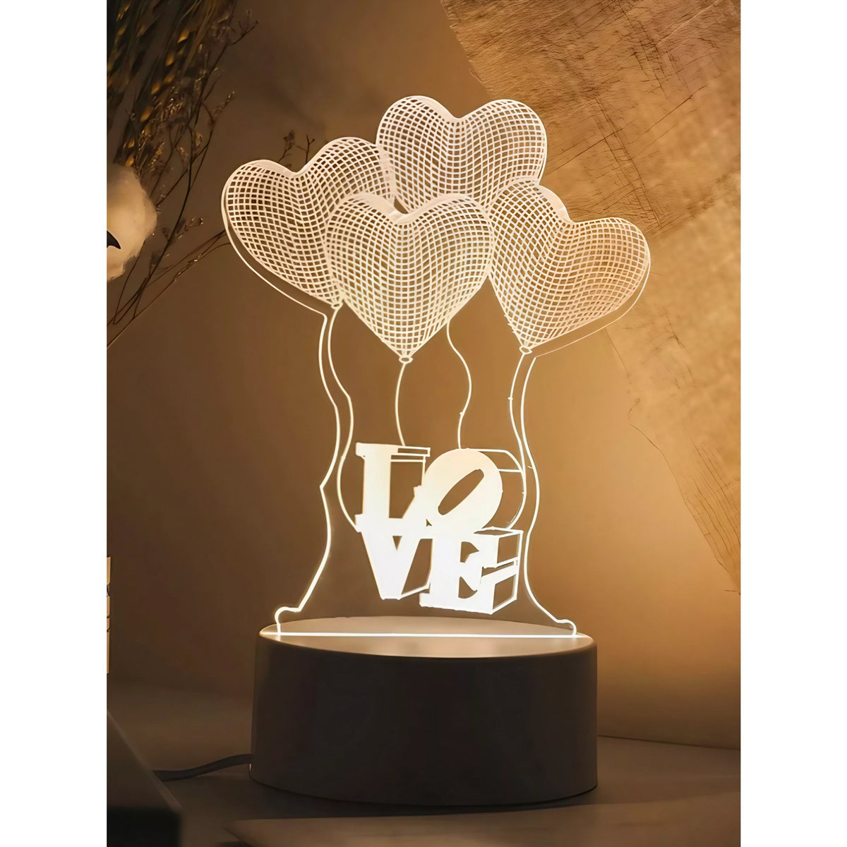 Lampa LED Decorativa 3D, Model Baloane Love, Efect Vizual Tridimensional, Lumina Multicolora RGB cu Telecomanda, Alimentare USB sau Baterii, Material Acril, Alb
