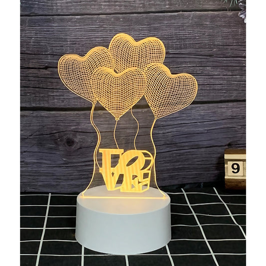 Lampa LED Decorativa 3D, Model Baloane Love, Efect Vizual Tridimensional, Lumina Multicolora RGB cu Telecomanda, Alimentare USB sau Baterii, Material Acril, Alb