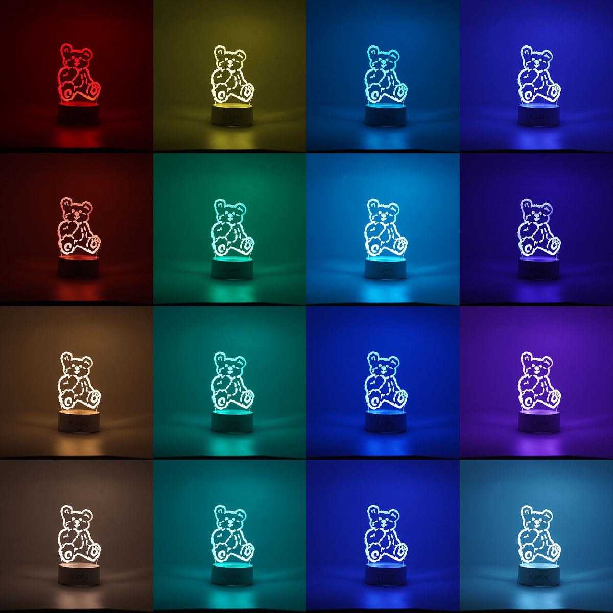 Lampa LED Decorativa 3D, Model Ursulet, Lumina Multicolora RGB cu Telecomanda, Acril, Alimentare USB sau Baterii, Inaltime 20 cm, Alb
