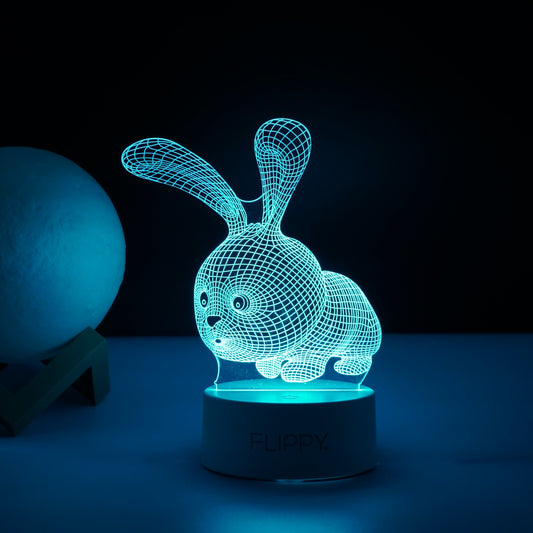 Lampa LED Decorativa 3D Iepure, Iluzie Optica Multicolora cu 7 Culori, Telecomanda, Alimentare USB sau Baterii, Acril, Inaltime 20 cm, Alb