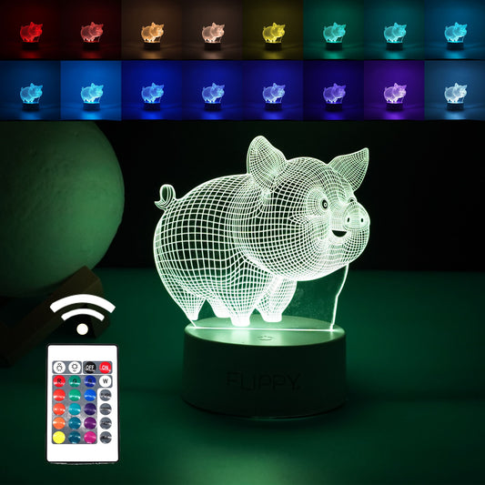 Lampa LED Decorativa 3D, Model Porcusor, Efect Vizual Tridimensional, Lumina Multicolora RGB cu Telecomanda, Material Acril, Alimentare USB sau Baterii, Alb