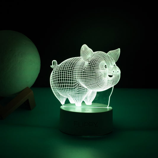 Lampa LED Decorativa 3D, Model Porcusor, Efect Vizual Tridimensional, Lumina Multicolora RGB cu Telecomanda, Material Acril, Alimentare USB sau Baterii, Alb