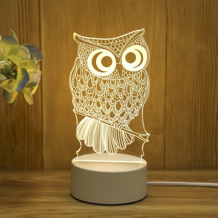 Lampa LED Decorativa 3D, Model Bufnita, Efect Iluzie Optica, Alimentare USB si Baterii, 7 Culori, Telecomanda Inclusa, Acril, 20 cm, Alb