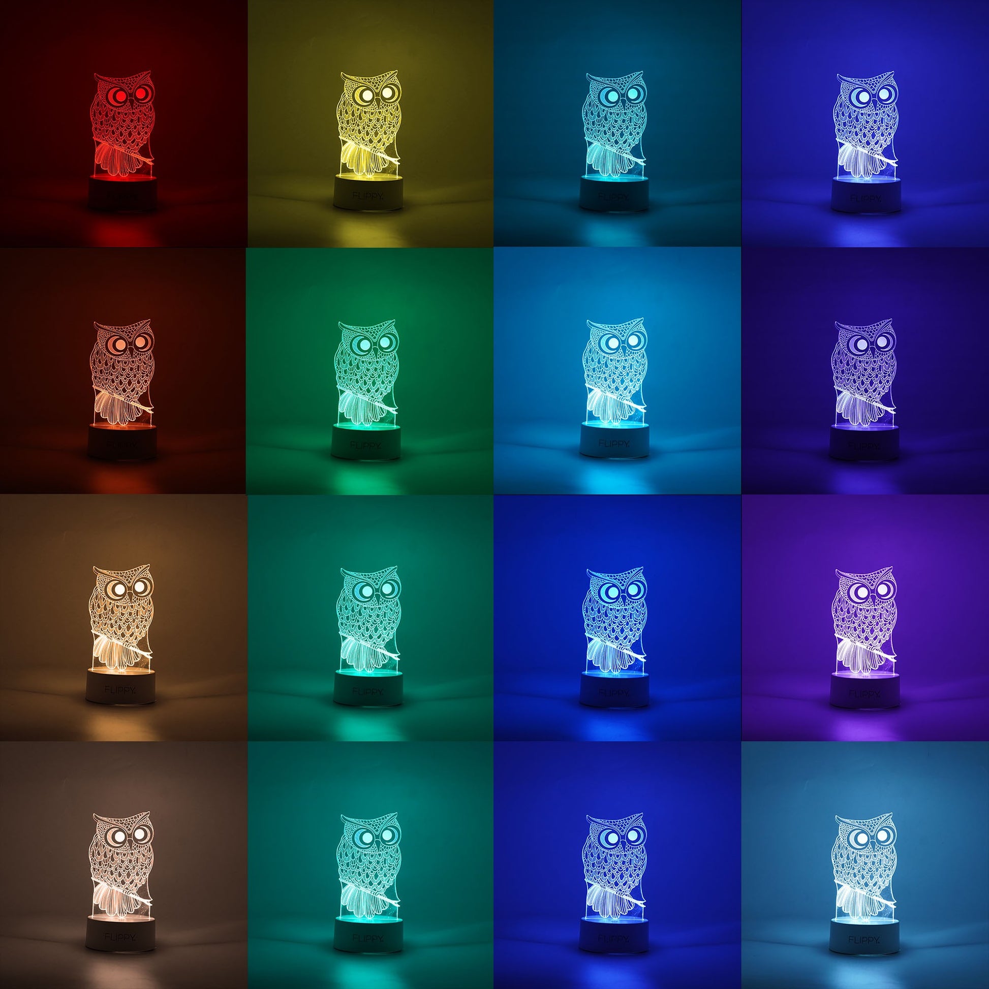 Lampa LED Decorativa 3D, Model Bufnita, Efect Iluzie Optica, Alimentare USB si Baterii, 7 Culori, Telecomanda Inclusa, Acril, 20 cm, Alb