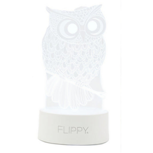 Lampa LED Decorativa 3D, Model Bufnita, Efect Iluzie Optica, Alimentare USB si Baterii, 7 Culori, Telecomanda Inclusa, Acril, 20 cm, Alb