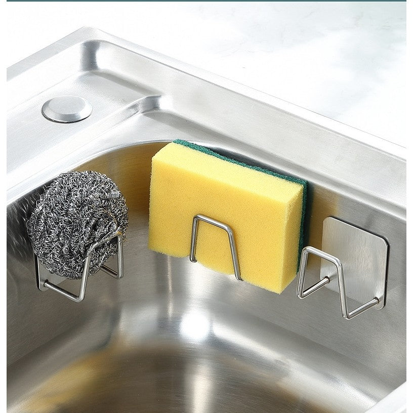 Organizator Bucatarie, Suport pentru Burete cu Montare Autoadeziva, Carlig Multifunctional fara Gaurire, Otel Inoxidabil, Rezistent 5 Kg, 5x5x3.5 cm, Gri