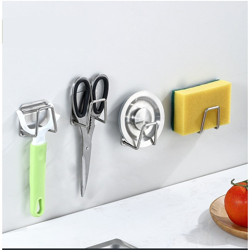 Organizator Bucatarie, Suport pentru Burete cu Montare Autoadeziva, Carlig Multifunctional fara Gaurire, Otel Inoxidabil, Rezistent 5 Kg, 5x5x3.5 cm, Gri