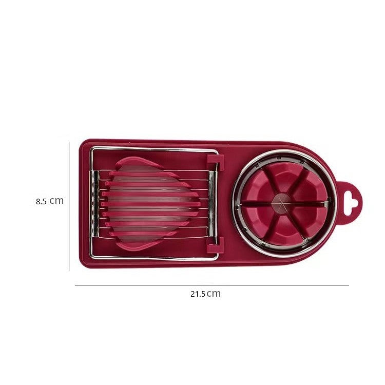 Feliator Multifunctional pentru Oua si Mozzarella, 2 Forme de Taiere Felii si Segmente, Otel Inoxidabil si PP, Agatatoare, 20 cm, Visiniu