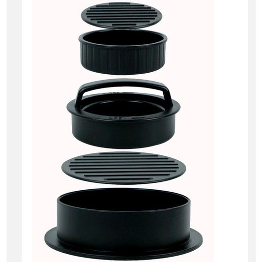 Presa Dubla pentru Hamburgeri 3 in 1, Forma Burger Umplut, Suprafata Antiaderenta si Striata, Plastic ABS Rezistent, 13x13x7 cm, Negru