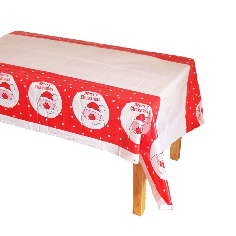 Fata de Masa Dreptunghiulara pentru Craciun, Imprimeu Festiv Mos Craciun si Clopotei, Protectie Masa din PVC Rezistent, 2.5 mm Grosime, 180 x 108 cm, Alb