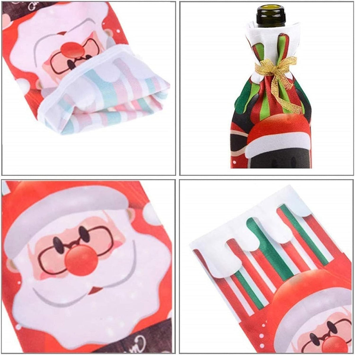Husa Decorativa Pentru Sticla De Vin, Model Festiv Mos Craciun, Material Textil Calitativ, Inaltime 34 cm, Multicolor