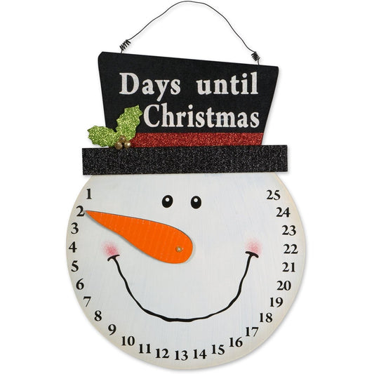 Calendar Advent Crăciun, Decorațiune Numărătoare Inversă Sărbători, Model Om de Zăpadă, Poliester, 37 x 22 cm, Alb