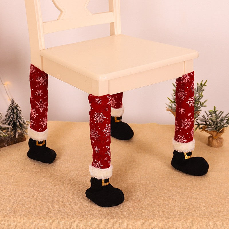 Set 4 Huse Tip Soseta pentru Scaune, Decoratiuni Craciun cu Design Festiv, Material Textil Elastic, 15 x 43 cm, Rosu
