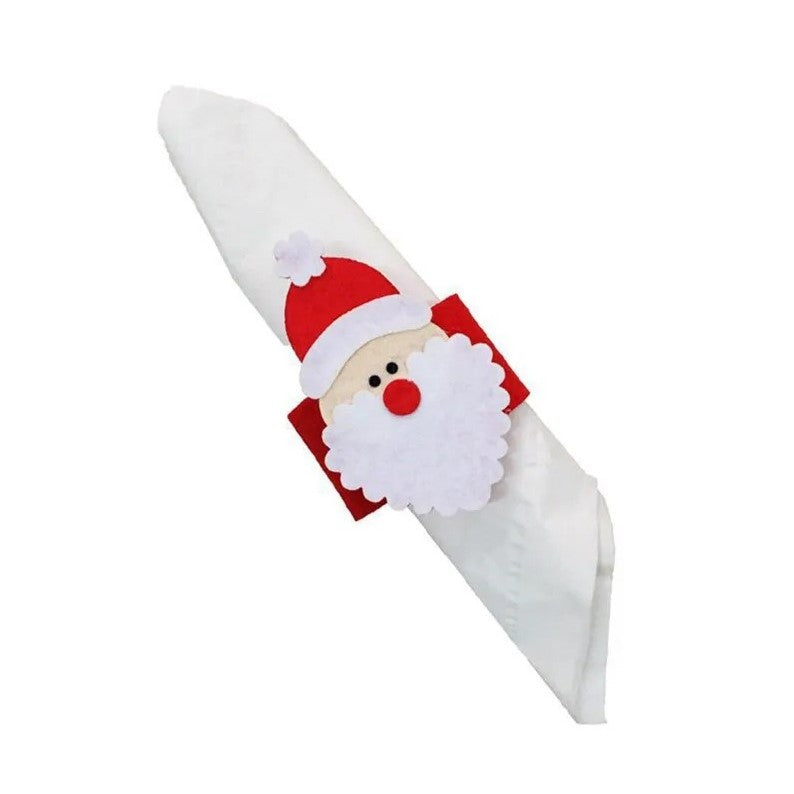 Husa Decorativa pentru Tacamuri si Servetele, Model Mos Craciun, Design Festiv de Craciun, Material Textil si Poliester, 5.5 x 10 cm, Rosu