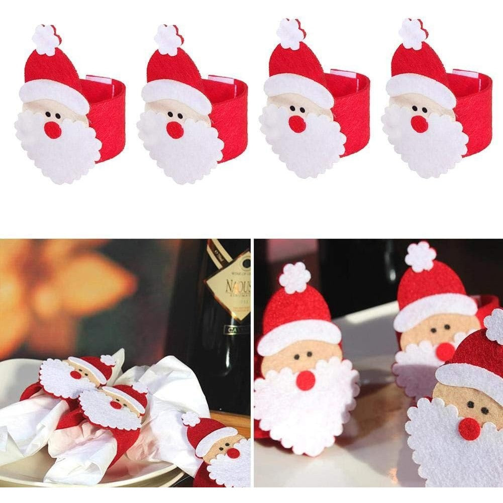 Husa Decorativa pentru Tacamuri si Servetele, Model Mos Craciun, Design Festiv de Craciun, Material Textil si Poliester, 5.5 x 10 cm, Rosu