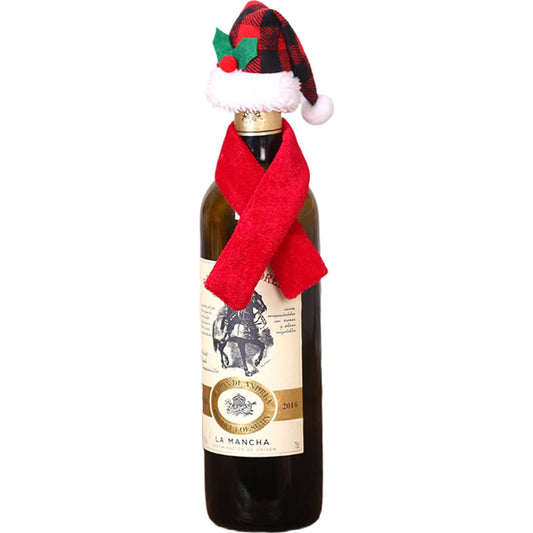 Set 2 Accesorii Decorative pentru Sticle de Vin, Design Tematic Craciun, Decoratiuni Festive Masa, Material Textil si Poliester, Multicolor