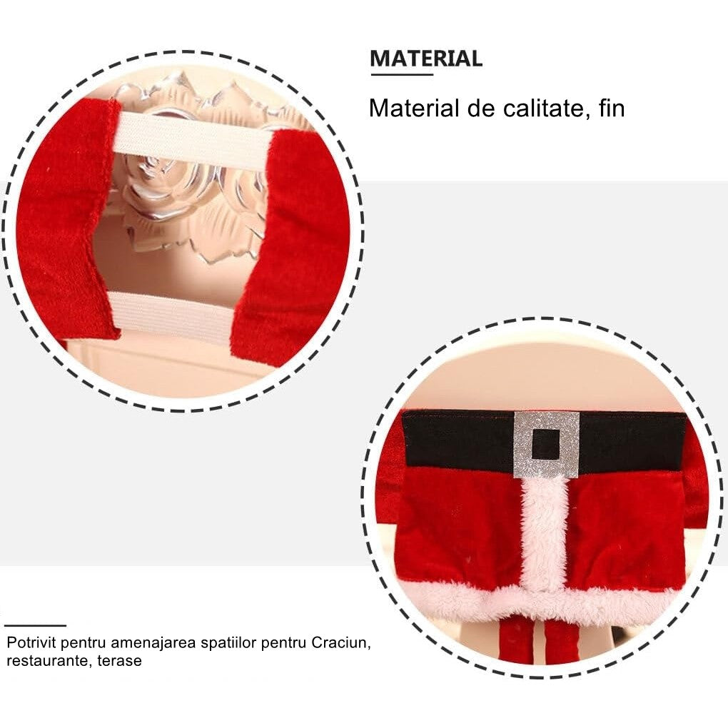 Husă Scaun cu Tematică de Crăciun, Decorațiune Festivă Elastică, Material Textil Poliester, 46 x 30 cm, Roșu