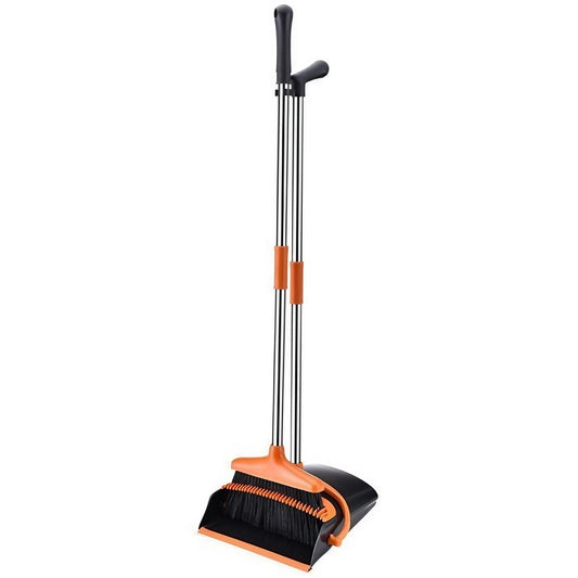 Set Matura si Faras cu Coada Lunga, Depozitare Verticala si Margine de Cauciuc, Otel Inoxidabil si Plastic, 26x25.5x83 cm, Portocaliu/Negru
