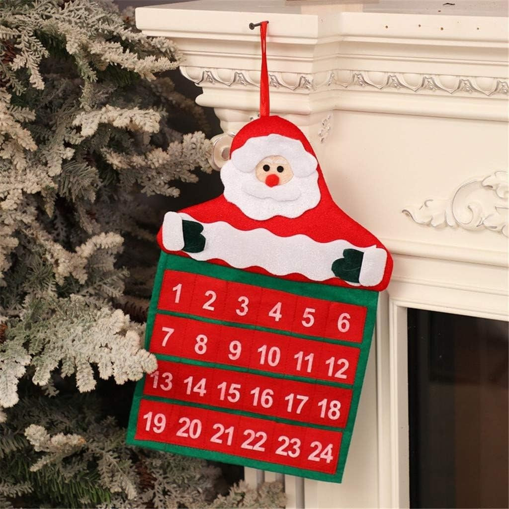 Calendar Advent de Crăciun cu Moș Crăciun, Decorațiune cu Buzunare pentru Cadouri și Surprize, Material Poliester Rezistent, Pentru Brad sau Perete, 20 x 30 cm, Multicolor