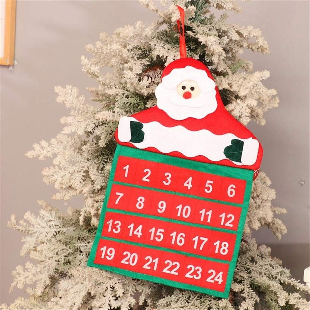 Calendar Advent de Crăciun cu Moș Crăciun, Decorațiune cu Buzunare pentru Cadouri și Surprize, Material Poliester Rezistent, Pentru Brad sau Perete, 20 x 30 cm, Multicolor