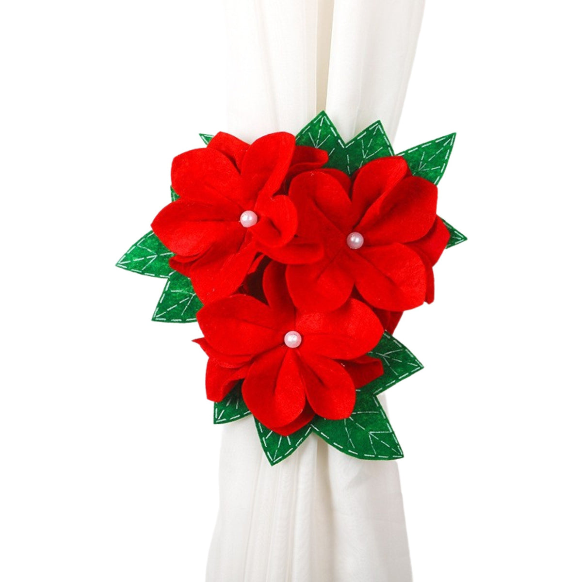 Decorațiune Perdea Și Draperie Tematică Crăciun, Model Floare Crăciuniță Cu Șnur, Material Textil Și Poliester, 31 cm, Roșu